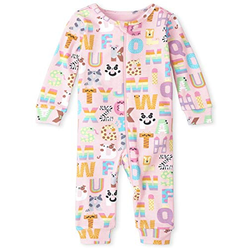 The Childrens Place Baby and Toddler Girls ABC Animal Snug Fit Cotton One Piece Pajamas Cameo 12-18MOS