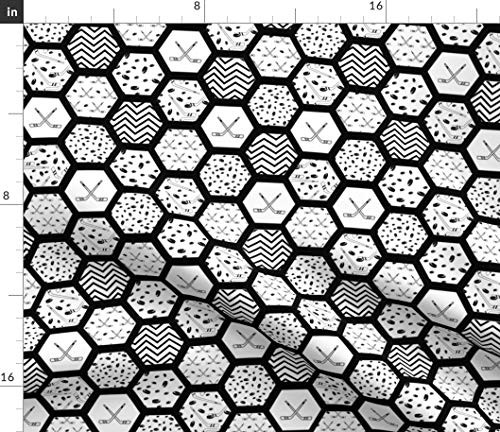 Spoonflower Fabric - Hockey Sports Cheater Quilt Hexagon Printed on Petal Signature Cotton Fabric by The Yard - Sewing Quilting Apparel Crafts Decor