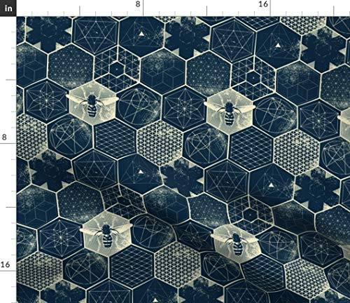 Spoonflower Fabric - Honeycomb Hexagon Bees Geometric Bee Geometry Printed on Petal Signature Cotton Fabric by The Yard - Sewing Quilting Apparel Crafts Decor