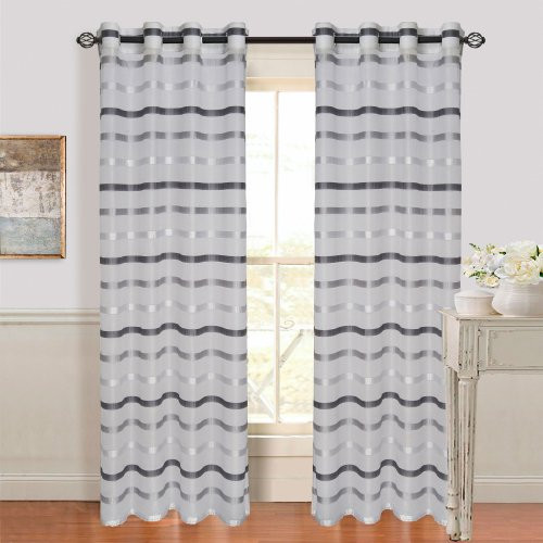 Bedford Home Arla Grommet Single Curtain Panel, 108-Inch, Lite/Dark Grey