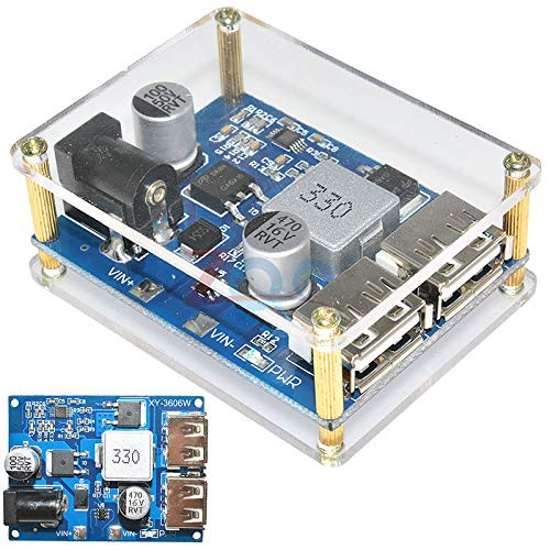DC-DC 24V /12V to 5V 5A Buck Power Supply Module Power Step Down Converter with Case Dual USB
