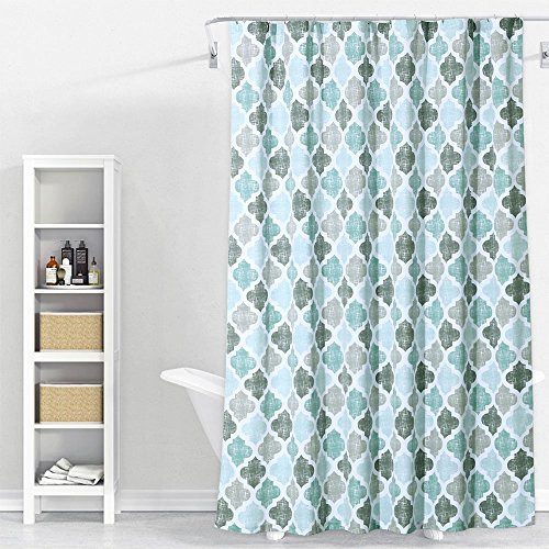 CAROMIO Fabric Shower Curtain, Trellis Geometric Patterned Poly-Cotton Casual Shower Curtains for Bathroom, 72 x 72, Multicolor Aqua/Mint/Grey