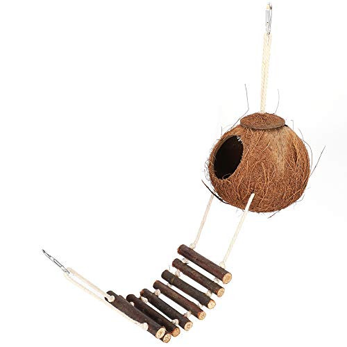 Leftwei Romantic Valentines Day Natural Coconut Shell Bird Coconut Hideaway Natural Bird Coconut House with a Metal Hook Bite Resistance Coconut Natural Coconut Shell Cage Hideaway Toy House P