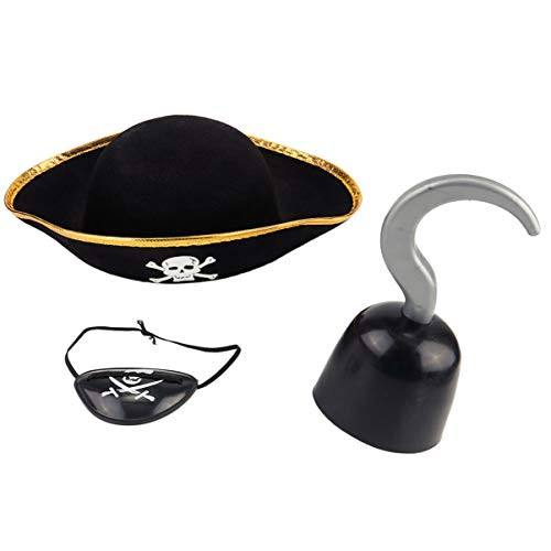 TOYANDONA Kids Halloween Pirate Role Play Costume Set Including Pirate HatPirate Eye Patche and Pirate Hook Black