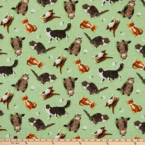 Andover Meow Meadow Cats Green Quilt Fabric -0664335-