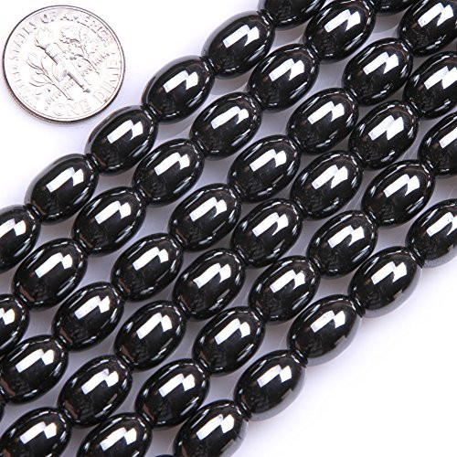 GEM-Inside Genuine Black Hematite Non-Magnetic Gemstone Loose Beads 8X12mm Olivary Beads for Jewelry Making Beads Strand 15 Inches