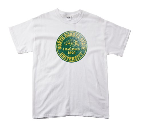 North Dakota State Bison 100-Percent Pre-Shrunk Vintage Circle College Short Sleeve Tee Medium White