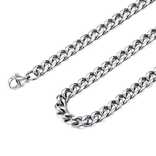 FOCALOOK Curb Cuban Link Chain 316L Stainless Steel Necklace for Mens 6mm 26 Inch
