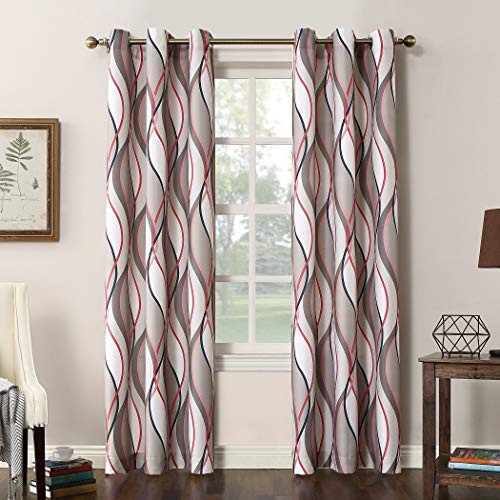 No. 918 Intersect Wave Print Casual Textured Curtain Panel Nickel 48 inch x 95 inch