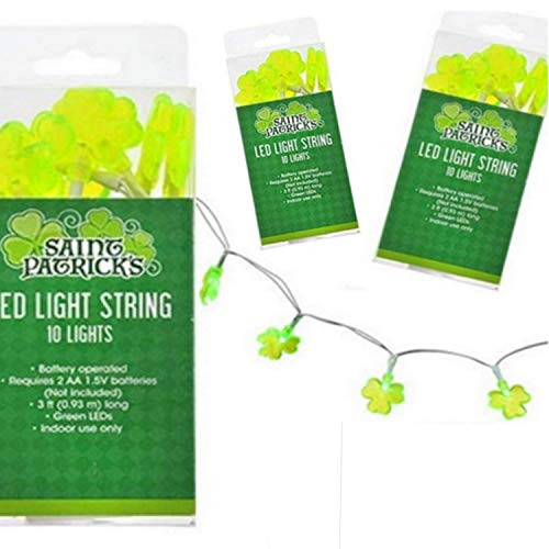 St. Patricks Day Decorations - Green String Lights -3 Pack- Saint Pattys Day Party Necklace - Shamrock LED Lights - St Patricks Day Accessories