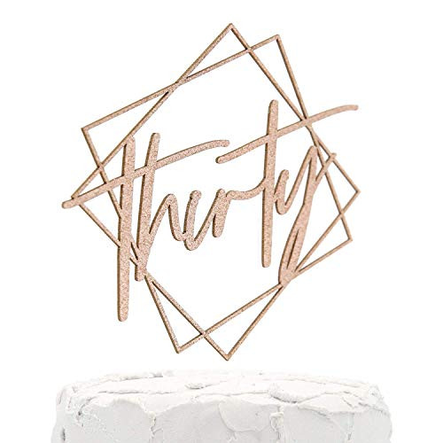 NANASUKO 30th Birthday Cake Topper - thirty - with Modern Geometric Frame - Double Sided Rose Gold Glitter - Premium Quality Made in USA