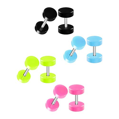 BIG GAUGES 4 Pairs Black Light Blue Green Pink Acrylic 16g Gauge 1.2mm 6mm Fake Plugs Piercing Cheater Illusion Ear Earring Lobe BG7800