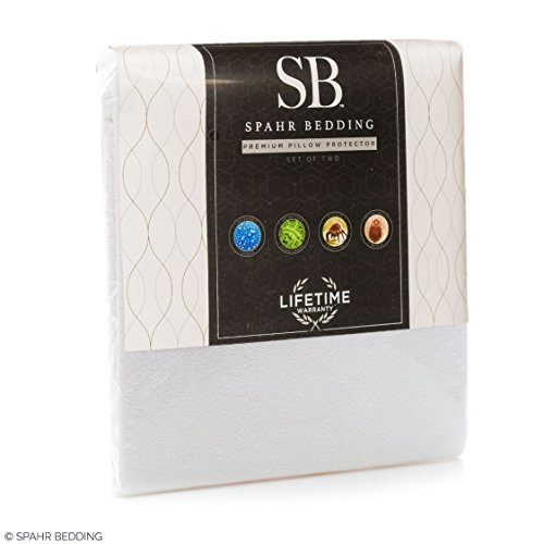 Spahr Bedding Hypoallergenic Pillow Protectors - 100% Waterproof Pillow Covers - Breathable Cotton Zippered Pillowcases - Bed Bug, Dust Mite, Allergen Protection - Set of 2 - Queen Size
