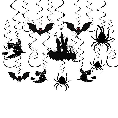 Halloween Hanging Swirl Decorations, Set of 30 Halloween Haunted House Hanging Swirl Party Decorations Scared Bats/Spiders/ Witch/Haunted House Halloween Supplies