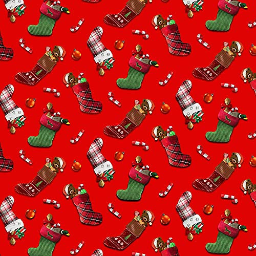 Henry Glass Fabrics Fireside Pups Red Christmas Stockings