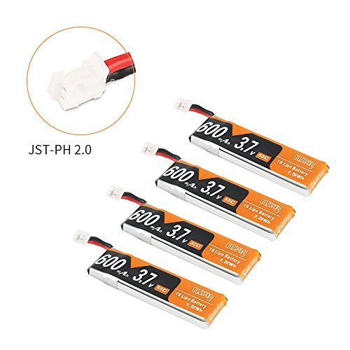 4pcs 600mAh 1S 3.7V LiPo Battery 50C JST-PH 2.0 PowerWhoop mCPX Connector Rechargeable 1S LiPo Battery for Inductrix FPV Plus Tiny Whoop FPV Racing Drone etc.