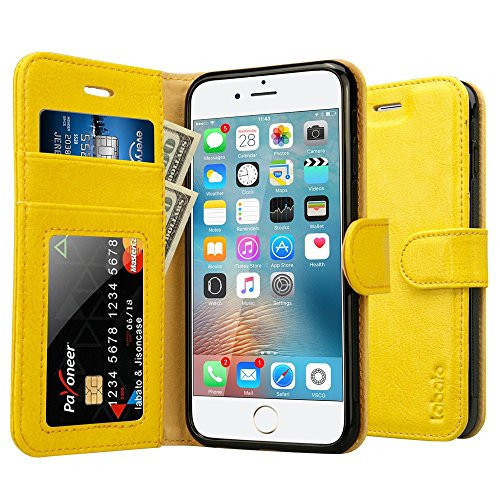 Labato Compatible with iPhone 6S Case/iPhone 6S Wallet Leather Case Genuine Leather Case Flip Folio with Card Slots/Cash Compartment Magnetic Cover for iPhone 6/6S Cases Yellow 4.7 inch