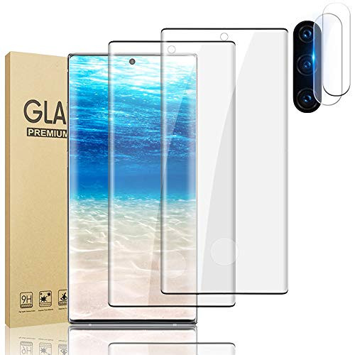 -2 Plus2- Galaxy Note 10 Plus/Note 10 Plus -6.8 inch- 4G/5G Tempered Glass Screen Protector  Plus Camera Lens Protector -Fingerprint Support- -9H Hardness- HD Glass Film for Samsung Galaxy Note 10 Plus 6.8 Inch