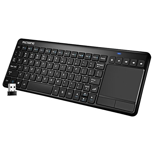 VicTsing Ultra-Slim Mini Wireless Touchpad Keyboard, All-in-One Wireless Keyboard with Built-in Multi-Touch Trackpad for Smart TV HTPC PC Tablet Google Laptop Windows Android - Black