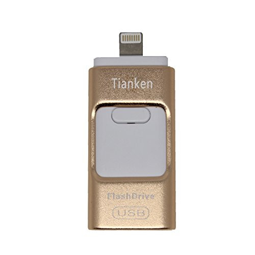 USB Flash Drives for iPhone 32GB Pen-Drive Memory Storage, Tianken 3 in 1 Jump Drive Lightning Memory Stick External Storage, Memory Expansion for Apple IOS Android Computers, Gold