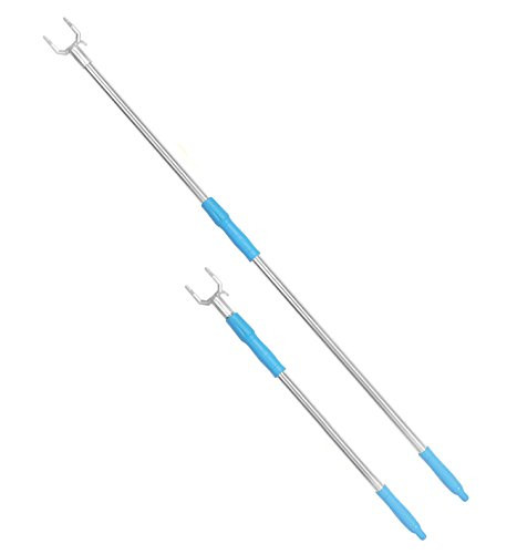 Long Pole with Hook 55 inch Extended Reach Sticks Retractable Closet Pole Hook for High Reach Steel Shepherds Hook with Long Handle