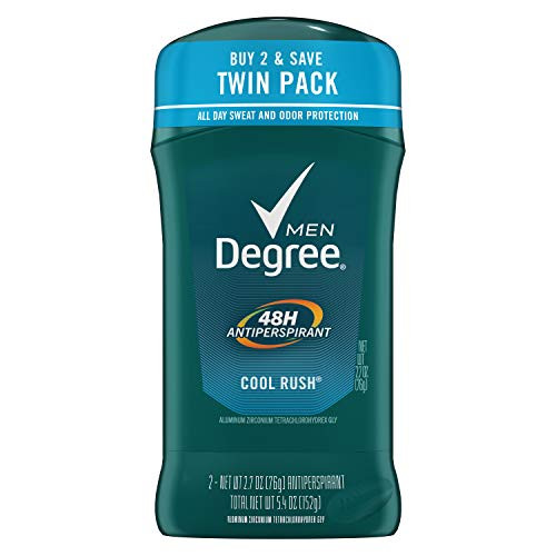 Degree Men Antiperspirant Deodorant Stick 48 Hour Sweat and Odor Protection Cool Rush Mens Deodorant Keeps You Feeling Fresh and Dry 2.7 oz 2 Count
