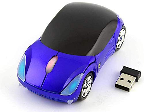 Colorful 3D Sport Car Shape Mouse 2.4GHz Wireless Mouse 1600DPI 3 Buttons Optical Ergonomic Gaming Mice with USB Receiver for PC Laptop Computer -Blue-