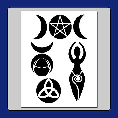 8 X 10 Wiccan/Witch Symbols Stencil Template Spiral Goddess Horned God Trquetra Triple Moons Pentagram
