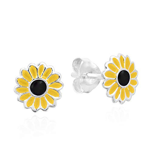 Petite Yellow Enamel Sunflower .925 Sterling Silver Stud Earrings Petite Yellow Enamel Sunflower .925 Sterling Silver Stud Earrings