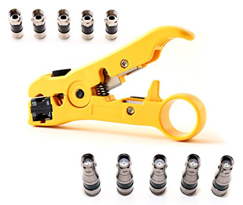Coaxial Cable Stripping Tool RG6 RG11 RG59 RG7 Cat5e Cat6 Speaker Wire Cutter Stripper with coax connectors/by CableProof -Yellow-