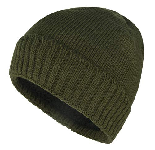 Connectyle Mens Warm Winter Hats Knit Skully Beanie Hat Sherpa Lined Acrylic Watch Cap Army Green