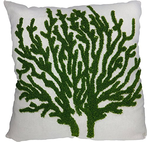Blue Dolphin Decorative Flora Coral Embroidery Throw Pillow 18 inch Green