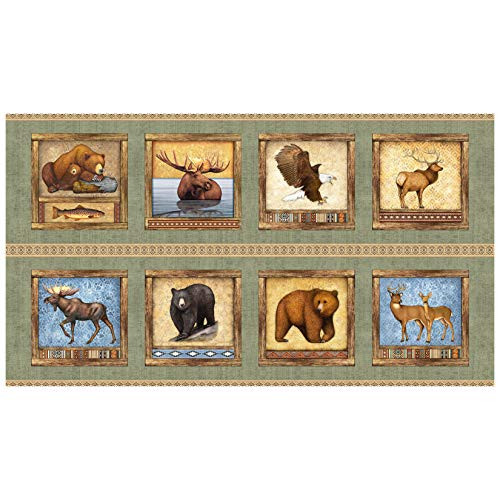 QT Quilt Fabrics Timberland Trail Animal Square Picture Patches 24 Panel Quilt Fabric Sage