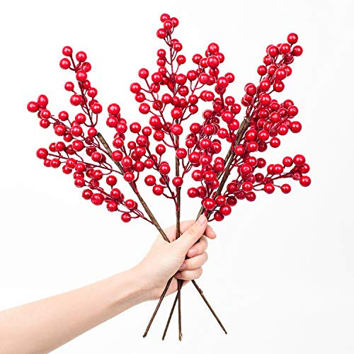 Lvydec 4 Pack Artificial Red Berry Stems - 17 Inch Christmas Holly Berry Branches for Holiday Home Decor and Crafts