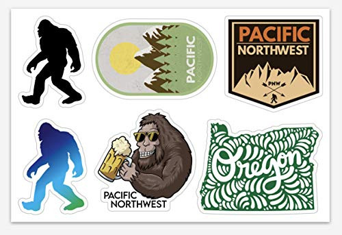 PNW Pacific Northwest Oregon Bigfoot Sasquatch Sticker Sheet 4x6 Die Cut Camping Hiking