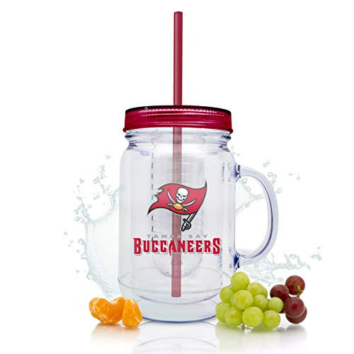 NFL Tampa Bay Buccaneers 16oz Plastic Infuser Mason Jar with Straw