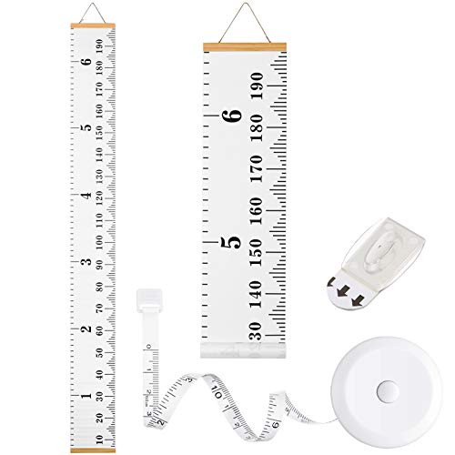 79 x 8 Inch Baby Growth Chart Baby Height Chart Removable Canvas Ruler Growth Chart Kids Height Growth Chart Hanging Wall Decor with Tape Measure and Transparent Hook for Kids Measure Wall Room Decor