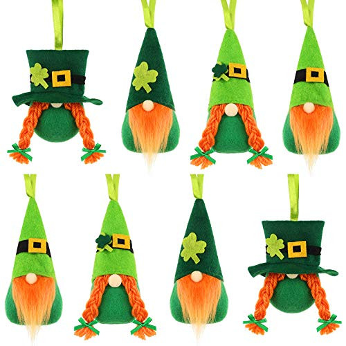 St. Patricks Day Gnome Ornament Faceless Doll Decorations Green Clover Gnome Doll Ornaments Irish Swedish Leprechaun for St. Patricks Day Party Christmas Elf Scandinavian Decoration -8 Pieces-