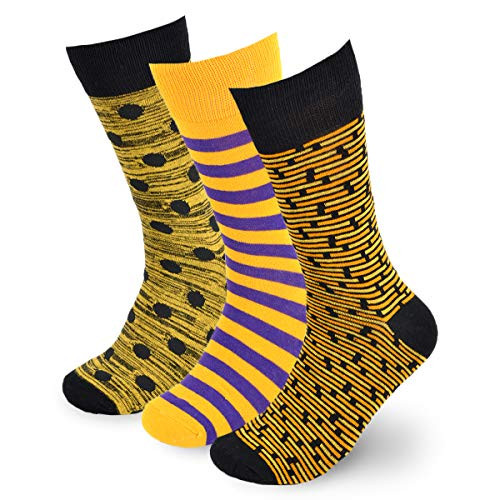 BG Premium Dress Socks for Men. Classic and Formal Apparel Patterned Socks 3 Pair Set with a Gift Box - Yellow Patterns