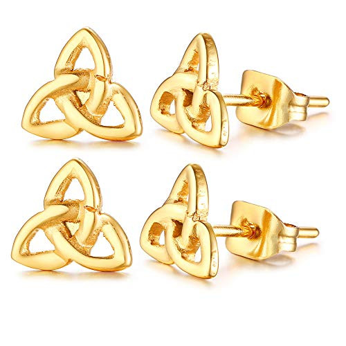 PJ Jewelry Stainless Steel Irish Celtic Knot Triquetra Trinity Triangle Stud Earrings for Women Men PJ Jewelry Stainless Steel Irish Celtic Knot Triquetra Trinity Triangle Stud Earrings for Women Men