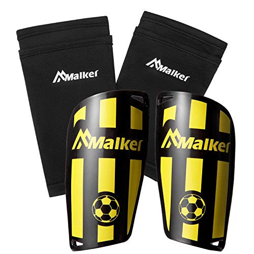 Malker Soccer Shin Guards for Kids Youth Adults Shin Guards Pads with Lower Leg Sleeves Lightweight and Compact Protective Soccer Equipment -Yellow L-