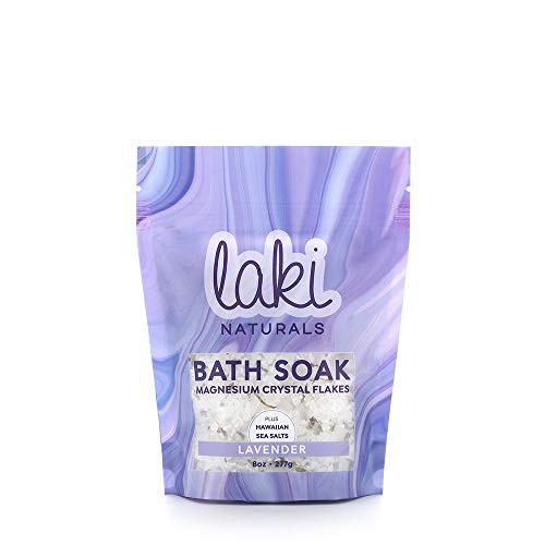 Laki Naturals Bath Soak - Magnesium Flakes with Hawaiian Sea Salt - Therapeutic Bath Salts for Relaxation -Lavender 8 oz-