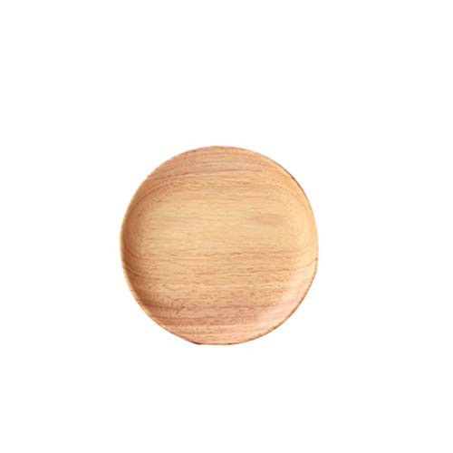 Wood Serving Plate Wooden Round Serving Tea Tray Fruit Dessert Cake Snack Candy Water Platter Wooden Bowls -Rubber Wood 6 inch-