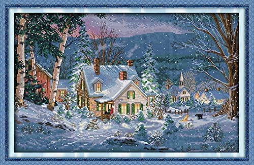 Joy Sunday Cross Stitch Kits Cross-Stitch Pattern The Snowy Night of Christmas DMC Threads DIY Hand Needlework ?it 21.65'' ×14.6''