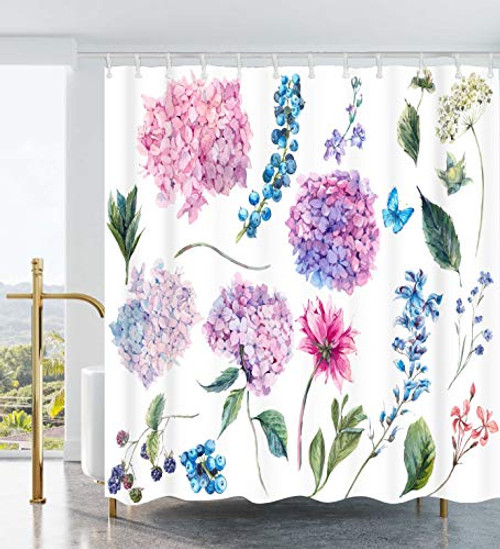 Ao blare Vintage Floral Shower Curtain, Polyester Fabric Bathroom Curtain Decor Set Hooks,72 X 72 Inches (Pink Hydrangea) Ao blare Vintage Floral Shower Curtain, Polyester Fabric Bathroom Curtain Decor Set Hooks,72 X 72 Inches (Pink Hydrangea)