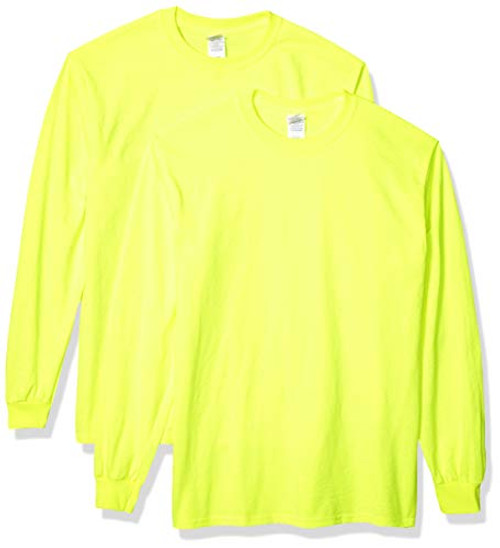 Gildan Mens Ultra Cotton Long Sleeve T-Shirt Style G2400 2-Pack Safety Green 2X-Large