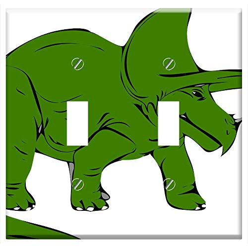 Switch Plate Double Toggle - Dinosaur Green Triceratops Extinct Animal