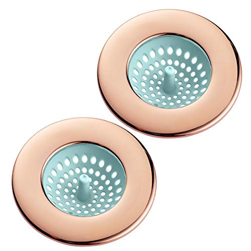 COOK with COLOR Set of 2 Sink Strainers Flexible Silicone Kitchen Sink Drainers Traps Food Debris and Prevents Clogs Large Wide 4.5 Diameter Rim  Mint Green and Copper