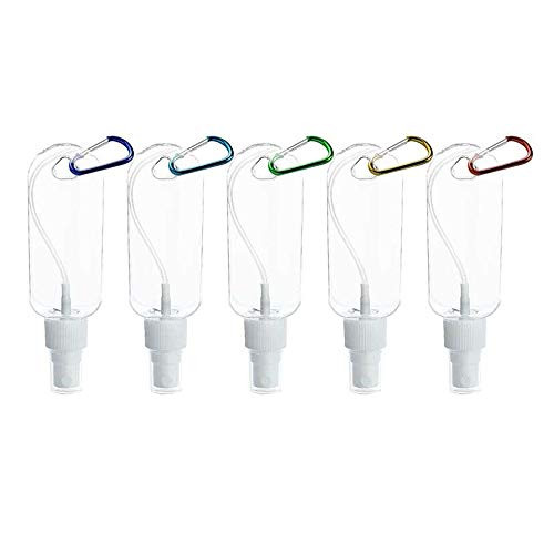 Travel Plastic Clear Keychain Bottles 60ml Leakproof Empty Squeeze Container with Flip Cap and Hook for Cosmetics Toiletries Liquids Refillable Bottles for Climbing Camping Outdoor Activities -5Pcs-