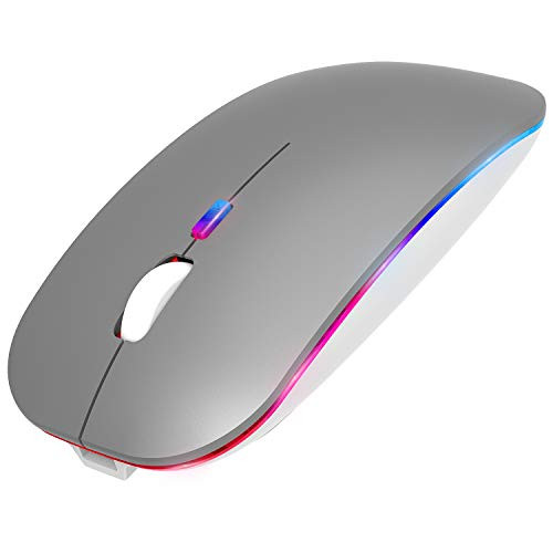 LED Bluetooth Mouse Noiseless Mouse with USB Nano Receiver?Slim Dual Mode-Bluetooth  Plus USB- Rechargeable Bluetooth Wireless Mouse for Laptop iPad MacBook ProPCComputerNotebook -Grey-
